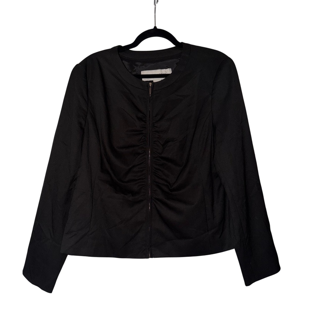 Doncaster Womens Black Ruched Zip Front‎ Collarless Jacket Blazer 18 NEW
